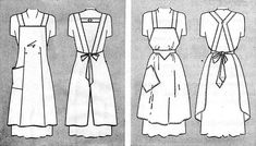 three different types of dresses with ties on the front and back, in black and white