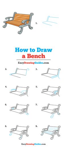 how to draw a bench for kids with easy drawing guides on the front and back