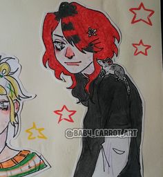 a drawing of two women with red hair