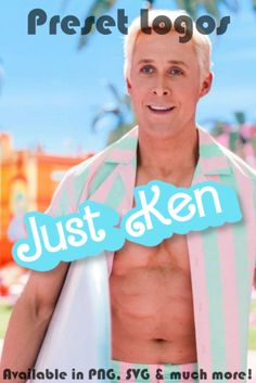 a man with no shirt on standing in front of a sign that says just ken