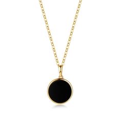 FANCIME Natural Black Onyx 14K Yellow Gold Necklace Main Elegant Black Jewelry With Coin Pendant, Formal Black Enamel Round Pendant Necklace, Black Necklace With Coin Pendant As Gift, Black Necklace With Coin Pendant For Gift, Black Enamel 14k Gold Necklace, Black 14k Gold Tarnish Resistant Necklace, Minimalist Gold Necklace With Black Enamel, Black 14k Gold Tarnish-resistant Necklace, 14k Gold Black Tarnish-resistant Necklace