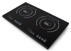 an electric stove top with two burners on the front and one in the middle