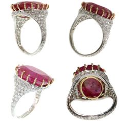 Luxury Oval Ruby Birthstone Ring, Formal Ruby Cluster Ring, Formal Ruby Birthstone Ring, Luxury Ruby Diamond Ring With Rose Cut Diamonds, Vintage Gia Certified Ruby Ring For Formal Occasions, Exquisite Ruby Ring With 17 Jewels, Elegant Gia Certified Ruby Ring, Formal White Gold Ruby Birthstone Ring, Formal Ruby Ring