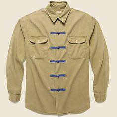 Chino/Khaki Work Shirt. Rugged Khaki Long Sleeve Utility Jacket, Rugged Long Sleeve Khaki Utility Jacket, Khaki Winter Outdoor Shirt, Winter Outdoor Khaki Shirt, Fall Utility Khaki Shirt, Vintage Khaki Top For Outdoor, Khaki Buttoned Tops For Outdoor, Trucker Jacket Men, Bandana Print