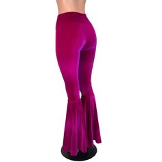 "**Due to SO MANY issues with USPS - we STRONGLY ENCOURAGE you to purchase the UPS Upgrade with your order located here: https://www.etsy.com/listing/926751536/ups-upgrade Made of luxurious fuchsia pink stretch velvet - these high-waisted bell bottoms will fit you perfectly. They hug your hips and flare out at the feet. The standard inseam is 35\" (the mannequin is 5'8\") but can be customized by putting your desired inseam in the comments/notes when checking out. Women's Sizing (See below for i Retro Flared Pink Bottoms, Retro Full-length Pink Pants, Retro Stretch Wide Leg Full-length Pants, Pink Retro Pants, Retro Stretch Full Length Flares, Retro Stretch Full-length Flares, Retro Full Length Stretch Flares, Pink Stretch Vintage Bottoms, Vintage Stretch Wide Leg Pants