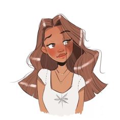 a girl with long brown hair wearing a white shirt