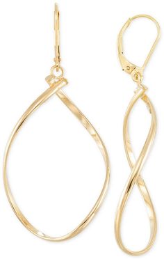 Italian Gold Polished Twist Illusion Drop Earrings in 14k Gold Fine Jewelry With Ear Wire For Formal Occasions, Formal Hoop Earrings With Ear Wire, Elegant Formal Hoop Earrings With Lever Back, Elegant Hoop Linear Earrings With Ear Wire, Elegant Oval Earrings With Shiny Finish, 14k Gold Earrings With Shiny Finish, Formal Dangle Hoop Earrings With Polished Finish, Formal Polished Finish Dangle Hoop Earrings, Formal Polished Dangle Hoop Earrings