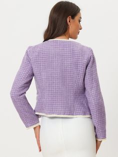 Shop Allegra K for plaid tweed blazer long sleeve open front work office short jacket you are looking for, get more women's suits for yourelf. Order now! Free Returns! Long Sleeve Tweed Blazer For Work, Office Tweed Jacket With Long Sleeves, Long Sleeve Tweed Outerwear For Office, Spring Business Casual Long Sleeve Tweed Jacket, Formal Midi Skirt, Womens Tailored Suit, Womens Oversized Blazer, Womens Tweed, Women's Suits