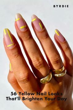 Bright Nail Designs, Line Nail Art, Yellow Nails Design, Yellow Nail, Nails Yellow, Nail Looks, Tie Dye Nails, Geometric Nail, Lines On Nails