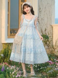 ❤︎Blue Floral Lace Loose Fairy Dress❤︎ Fairy Dress, Holiday Fashion, Swing Dress, Floral Lace, Blue Floral, Blue Dresses, Lace, Floral, Blue