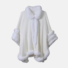 Buy Alpine White Faux Fur Triple Trim Luxury Ruana - One Size Fits Most at ShopLC. Elegant Winter Poncho One Size, Elegant White Poncho For Winter, Elegant Winter Shawl Outerwear, Chic Solid Color Winter Poncho, Elegant Faux Fur Cape For Fall, Chic White Poncho For Winter, Elegant White Winter Poncho, Chic White Winter Poncho, Fall Cape Fur Coat With Faux Fur Trim