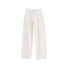 Rag & Bone straight-leg trousers with a pleated front in white denim Side seam pockets; single back patch pocket High rise Loose fit Full length Button/zip fly; belt loops Cotton Machine wash cold Imported Classic White Wide Leg Pants With Welt Pockets, White Jeans For Workwear, Classic White Pants With Belt Loops, White Cotton Wide Leg Pants With Belt Loops, Classic White High Waist Wide Leg Pants, White Tapered Leg Chinos For Work, White Wide Leg Work Pants With Five Pockets, White Casual Jeans With Belt Loops, White Tapered Leg Jeans With Belt Loops