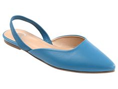 Journee Collection Mallorca - Women's Flat Shoes : Blue : The Journee Collection Mallorca Flats are a total throwback from the 90s! This effortless pair features faux leather with a deep V detail at the topline. With an almond-toe silhouette and a super-soft padded footbed, you'll find yourself wearing them with everything. Faux leather upper. Faux leather lining. Slip-on style. Slingback closure. Padded footbed for enhanced comfort. Signature brand detailing on the insole. Polyurethane outsole. Spring Flats With Padded Heel, Spring Faux Leather Flats Medium Width, Fitted Synthetic Flats For Spring, Spring Faux Leather Medium Width Flats, Spring Medium Width Faux Leather Flats, Spring Faux Leather Flats With Almond Toe, Trendy Fitted Flats For Spring, Spring Faux Leather Almond Toe Flats, Fitted Flats With Cushioned Footbed For Spring