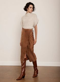 Tan Suede Tie Side Midi Skirt – Mint Velvet Chic Asymmetrical Wrap Skirt For Fall, Chic Fall Skirt With Tie Waist, Chic Relaxed Wrap Skirt For Fall, Statement Dress, Suede Skirt, Mint Velvet, Easy Breezy, Green Suede, Women's Skirts