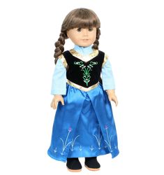 the doll is wearing a blue dress and braid