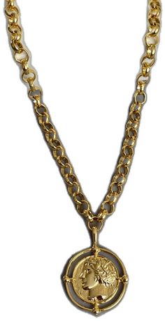 Gold Figaro Chain Necklace With Initial Pendant, Gold Plated Medallion Necklace With Gold Chain As Gift, Gold-plated Medallion Necklace With Gold Chain As Gift, Gold-tone Pendant Medallion Necklace, Gold Medallion Necklace With Chain, Gold Medallion Necklace With Chain Detail, Gold Plated Pendant Coin Necklace, Figaro Chain Necklace With Medallion As Gift, Gold Plated Coin Necklace Chain As Gift