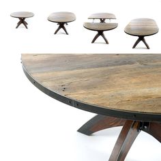 the table is made out of wood and has four different tables on each side,