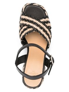 Step up your shoe game with these raffia block heel sandals that are equal parts chic and comfy. Perfect for a day out or a night on the town, they add a touch of effortless style to any outfit. Trust me, your feet will thank you. Black and beige interwoven design with crossover strap at the toe Branded leather insole for added comfort 100mm high block heel offers stability and style Leather outsole for durability Buckle-fastening ankle strap ensures a perfect fit Made in Spain Composition: Oute Black Sandals Heels, Crossbody Tote, Ankle Strap Heels, Sandals Black, Boot Sandals, Heel Sandals, Strap Heels, Clutch Handbag, Leather Accessories