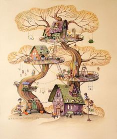 Fairy tree houses •Art•Picture on Instagram: "Tomorrow autumn … Do you like this time of the year ?🍂 . . . #illustration #autumnillustration #fallillustration #treehouse #fairyhouseillustration #childrenillustration #kidsillustration #kindillustrations #cuteillustration" Fairy Tree Houses Drawing, Fairy House Drawing, Houses Drawing, Tree House Drawing, Fantasy Houses, Fairy Paintings, Drawing Now