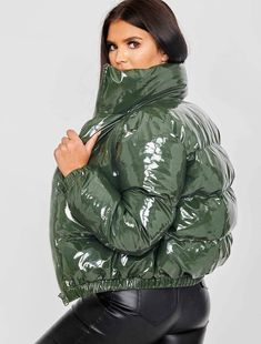 Glossy Puffer Jacket, Bubble Fashion, Orange Puffer Jacket, Women Winter Coat, Puffer Jacket Outfit, Bubble Coat, Ladies Short Jackets, Types Of Coats, Cropped Puffer Jacket