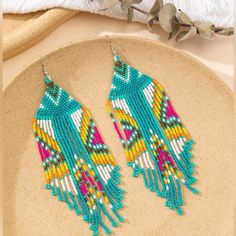 Beaded Earrings New Native Americcan, Western, Bohemian Vibes!!!! Ships Within 1 Business Day. All Sales Are Final. Tags - Earrings Native American Western Bohemian Spiritual Boho Beaded Vibrant Seed Bead Patterns Free Earrings, Native American Beadwork Earrings, Native American Western, Seed Bead Patterns Free, Western Bohemian, Earrings Native American, Beadwork Earrings, Earrings Patterns, Bead Board