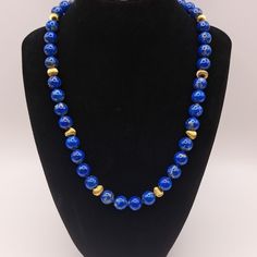 Estate Collection Necklace - 14k Gold Fluted Beads W/Lapis Beads Beads Measuring 10mm 23"Long Elegant Round Lapis Lazuli Beaded Necklaces, Formal Lapis Lazuli Necklace With Round Beads, Elegant Round Beaded Lapis Lazuli Necklace, Elegant Round Lapis Lazuli Beaded Necklace, Formal Lapis Lazuli Beaded Necklace, Elegant Beaded Necklaces With Round Lapis Lazuli Beads, Elegant Lapis Lazuli Beaded Necklaces With Round Beads, Elegant Lapis Lazuli Beaded Necklace With Round Beads, Elegant Lapis Lazuli Beaded Necklaces