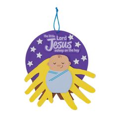 Oh come let us adore these faith-filled craft kits! Perfect for Sunday School or Christmas services, kids will love creating their very own Baby Jesus signs with these no-mess activities. Each kit comes with foam sheets for youngsters to trace their handshape and then cut out to create hay for Jesus to lay upon. Includes self-adhesive foam pieces and satin cording. 6 3/4" x 7 1/2" Makes 12. All craft kit pieces are pre-packaged for individual use. Kits include instructions. © OTCBaby Jesus With Christmas Crafts Sunday School, Nativity Scene Crafts For Kids, Baby Jesus Craft, Christian Christmas Crafts, Nativity Scene Crafts, Baby Jesus Ornament, Christmas Nursery, Jesus Crafts, Nursery Crafts