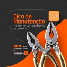 there are two pairs of pliers in front of an orange and black background with the words dicta de manutencoo