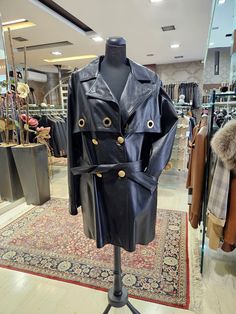 Look what we found in our storage! Women's vintage black nappa lamb  jacket with gold embelishment and buttons and leather belt. We made this in 90's  and still it is  unharmed in excellent condition. Length 90cm. measurements: EU 44 corresponds to   M US Sizes - SHOULDER TO SHOULDER 48 and  46 to L  US Sizes - SHOULDER TO SHOULDER 49 // DISCLAIMER : This is not used or secondhand jacket, you don't need cleaning when you will receive it.  we have preserve it in our store in excellent  condition. Luxury Black Outerwear With Gold Buttons, Lamb Jacket, Real Leather Jacket, Leather Jackets Women, Shirt Collar, Leather Belt, Real Leather, Vintage Black, Double Breasted