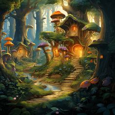 Magic Fairy Tales | Talestories.com | Fairy Tales - Funny Stories - Friendship Stories Fairy Village Illustration, Fairy Town Drawing, Fairy Village Art, Fantasy Village Drawing, Fairy Village Aesthetic, Fairy World Drawing, Fairy Village Drawing, Fairy Land Drawing, Fairy House Illustration