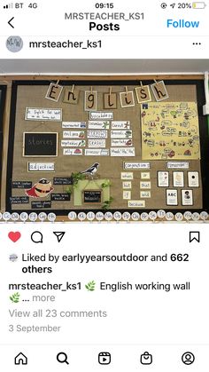 a bulletin board with words and pictures on it