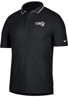 Showcase your Cincinnati Bearcats pride at the office or on the golf course in this Nike Golf Black Collegiate Short Sleeve Polo! You'll look sharp in this Bearcats Polo, which features a team logo embroidered on left chest. This Cincinnati Black Collegiate Short Sleeve Polo Shirt is the perfect update to your professional wardrobe. Nike Golf Polo Shirts, Custom Sportswear, Detroit City, Minnesota United Fc, Black Jordans, New York City Fc, Nba Hats, Polo Shirt Dress, Sporting Kansas City