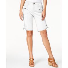 Style & Co's Curvy-Fit Bermuda Shorts Feature Stretch Enhanced Cotton And Plenty Of Pockets, Quickly Making These A Go-To Favorite. Approx. Model Height Is 5'10" And She Is Wearing A Size 4 Approx. Inseam: 12" Mid Rise Due To Generous Sizing, We Suggest Sizing Down For The Perfect Fit Zipper And Button Closure At Front; Belt Loops Stitching And Seaming Details Throughout; Ruching And Tie Details At Side Hem Two Off-Seam And Two Zipper Pockets At Front; Patch Pockets At Back; Cargo Pockets At Out Casual Spring Shorts With Zipper Closure, Fitted Shorts With Zipper Closure For Spring, Casual Zip Fly Shorts For Spring, Casual Shorts With Zip Fly For Spring, Casual Spring Shorts With Zip Fly, Summer Short Bottoms With Zip Fly, Summer Shorts With Zip Fly, Summer Zip Fly Short Bottoms, Summer Zip Fly Shorts