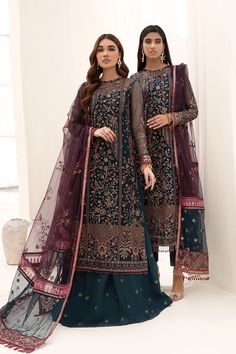 Brand: ZARIFProduct Code: ZN 01 GLORYCollection: Nazneen Unstitched Luxury Formal by ZarifFabric: Net DESCRIPTION: An impeccable artistry is depicted in this piece which features a dark zinc canvas with multi coloured threadwork. Brought to life with its shining sequins, this aesthetically pleasing design is paired with a contrasting dupatta and embroidered trouser. WORK DETAILS: Shirt Front: Three Sequins Embroidered Net Panels Shirt Back: Sequins Embroidered Net Sleeves: Sequins Embroidered Ne Long Shirt With Sharara, Net Sleeves, Pakistani Boutique, Organza Lace, Unstitched Dress Material, Luxury Wear, Festive Wear, Net Dupatta, Pakistani Designers