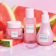 This clinically effective watermelon trio includes Pore-Tight Toner to hydrate skin & refine pores, Dew Drops Serum to instantly make skin glow while reducing the look of hyperpigmentation over time, and AHA Night Treatment to gently exfoliate for brigther, smoother-looking skin.Kit Includes: Watermelon Glow Niacinamide Dew Drops (40ml)Watermelon Glow PHA + BHA Pore-Tight Toner (40ml)Watermelon Glow AHA Night Treatment (25ml)This set is considered final sale and is not eligible for a refund.About Glow Recipe: Glow Recipe creates clean, fruit-forward, clinically-effective skincare for glowing skin. Anchored in Korean skincare philosophies, this sensorial skincare line develops innovative formulas that pair antioxidant-rich fruit with gentle yet powerful actives for real results and your hea Make Skin Glow, Skincare For Glowing Skin, Watermelon Glow Niacinamide Dew Drops, Niacinamide Dew Drops, Preppy Makeup, Watermelon Glow, Perfect Skin Care Routine