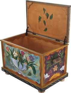 Chest –  Flower themed chest with floral motif Rustic Hot Tubs, Modern Southwest Decor, Hunting Painting, Sticks Furniture, Painted Cabinet, Shabby Chic Lamps, Trunks And Chests, Painted Drawers, Stencil Furniture