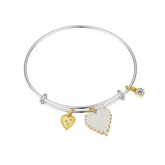 Add a lovely finishing touch to any ensemble with this two-tone Love This Life cubic zirconia and mother of pearl-embellished heart bangle bracelet. Click on this JEWELRY & WATCHES GUIDE to learn about fit, styles, materials and more! Add a lovely finishing touch to any ensemble with this two-tone Love This Life cubic zirconia and mother of pearl-embellished heart bangle bracelet. Click on this JEWELRY & WATCHES GUIDE to learn about fit, styles, materials and more! FEATURES 2.5 in. diameter Clas White Charms Bracelet For Anniversary, White Charms Bracelets For Anniversary, White Cubic Zirconia Heart Bracelet For Anniversary, White Charm Bracelet For Anniversary, Anniversary White Cubic Zirconia Heart Bracelet, White Bracelets With Heart Charm For Anniversary, White Adjustable Heart Bracelet For Anniversary, White Charm Bracelet For Anniversary On Mother's Day, Heart Bangle Bracelet