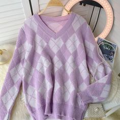 Fabric: Blended Size: one size Color: black, green, purple Size: length 65 sleeve length 62 bust 110 waist 106 Outer Long, Purple Fabric, Winter Sweater, Winter Sweaters, Womens Fall, Long Sleeve Knit, Autumn And Winter, Green And Purple, Black Green