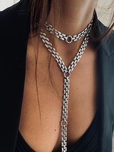 Long Drop Necklace, Silver Lariat Necklace, Edgy Necklace, Chunky Gold Necklaces, O Ring Choker, Statement Necklace Gold, Lariat Necklace Silver, Chunky Chain Necklaces, Silver Necklace Statement