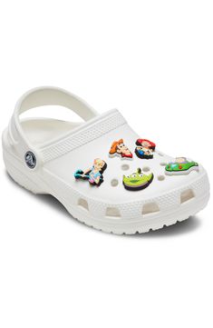 Decorate your Crocs with these whimsical charms of your favorite Toy Story characters for a personalized touch. Warning: Choking hazard. Small parts. Not for children under 3 years Pack of five assorted charms PVC Imported Cartoon Style White Shoe Charms For Gift, Park Gunhoo, Crocs Charms, White Crocs, Crocs Fashion, Toy Story Characters, Story Characters, Gift List, Shoe Charms