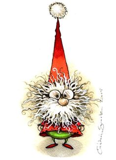 a drawing of a gnome wearing a red and white hat