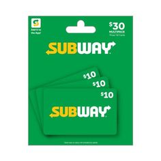 two green subway stickers with the words subway on them