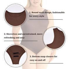 Plus Size Bodysuits for Women Sleeveless Crew | Moon Wood Sleeveless Cotton Seamless Bodysuit, Sleeveless Seamless Cotton Bodysuit, Seamless Sleeveless Cotton Bodysuit, Sleeveless Brown Bodysuit For Summer, Brown Sleeveless Bodysuit For Summer, Sleeveless Brown Summer Bodysuit, High Stretch Brown Bodysuit For Summer, Brown Sleeveless Bodysuit, Garter Stockings