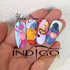 Cartoon Nail Designs, Disney Nail Designs, Hand Painted Nail Art, Disney Inspired Nails, Disney Acrylic Nails, Unghie Nail Art, Indigo Nails, Nail Drawing, Nail Art Disney