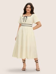 Contrast Trim Tie Knot Elastic Waist Dress Elastic Waist Dress, Trendy Dress, Tie Knots, Celebrity Dresses, Waist Dress, Contrast Trim, Trendy Dresses, Suits For Women, Black Fashion