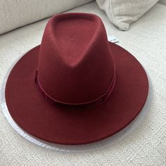 Eugenia Kim Bordeaux Hat 100% Wool O/S Brand New Winter Burgundy Wide Brim Fedora, Classic Red Fall Hat, Classic Red Hat For Fall, Red Flat Brim Hat For Fall, Red Fedora With Short Brim For Fall, Classic Red Felt Hat For Fall, Red Short Brim Hat For Fall, Red Curved Brim Fedora For Fall, Red Fedora With Curved Brim For Fall