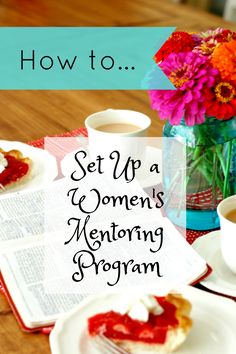 a woman's memory book and cup of coffee on a table with flowers in a vase