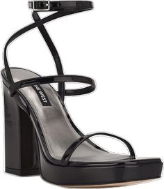 Summer Evening Heels With Multiple Straps, Sleek Summer Heels With Double Strap, Sleek Double Strap Summer Heels, Strappy Sandals With Stacked Heel For Night Out, Black Sandals Heels, Heeled Sandal, Heeled Sandals, Nine West, Black Sandals