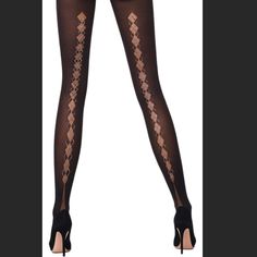 Sold Out Style. Unopened. A Trendy Classic: These Tights Glitter On The Backs Of The Legs Thanks To The 600 Sparkling Swarovski Crystals That Have Been Applied In A Narrow And Classic Diamond Pattern From The Ankle Up To Stay-Up Height. The Comfortably Soft Knitted Waistband Guarantees A Perfect Fit. Opaque/ Sheer Look Embellished Completes Stylish And Classic Looks Size S Dark Academia Look Glamorous Fitted Thigh-high Tights, Glamorous Fitted Thigh High Tights, Glamorous Fitted Tights For Night Out, Glamorous Black Thigh-high Tights, Glamorous Black Thigh High Tights, Glamorous Black Fitted Tights, Elegant Evening Stockings, Glamorous Stretch Thigh High Tights, Glamorous Stretch Thigh-high Tights