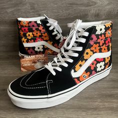 Vans Sk8-Hi Flower Black Multi High Top Shoes Men's Nwb. Condition Is New With Box. Box May Have Slight Damage. Shoes Are New, But May Not Be In Absolute Perfect Condition. May Have Minor Cosmetic Marks/Blemishes, Slight Discoloration, Shelf Wear, Etc. Floral Print High-top Sneakers For Streetwear, Vans Low-top Floral Print Sneakers, Shoes Vans, Flower Black, Vans Sk8 Hi, Vans Black, Sk8 Hi, Vans Sk8, Mens Vans